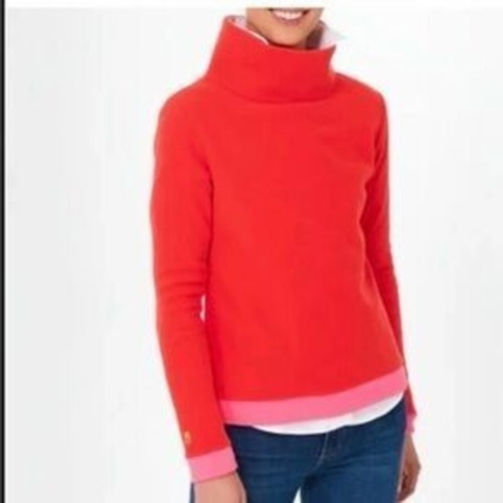 Dudley Stephens Red Pink Fleece Funnel Neck Pullover Womens S Colorblock